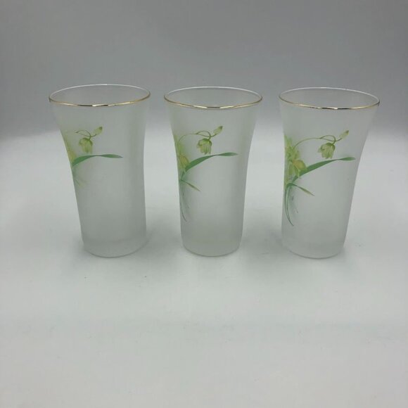 Vintage Set of 3 Frosted Swig Tall Shot Glasses Floral Wheat Grass Design - Picture 12 of 15